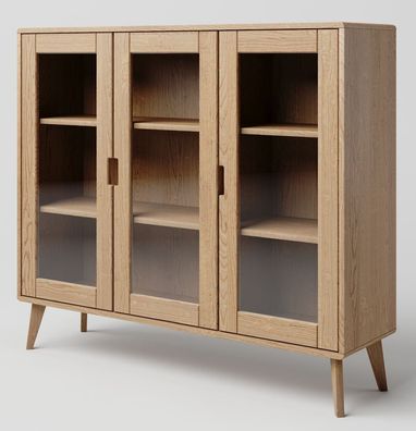 Vitrine Eiche massiv natur Aurornis 15 - Abmessungen: 125 x 142 x 40 cm (H x B x