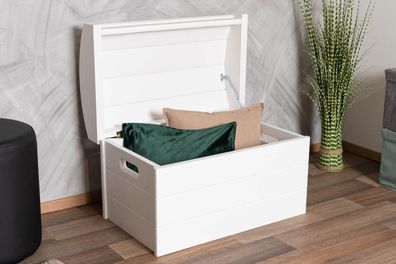 Schlichte Truhe Kiefer massiv Vollholz Weiß lackiert 184, Zeitloses Design, 44 x
