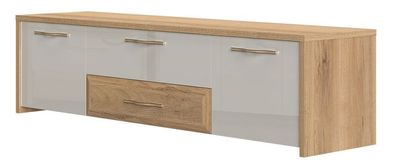 TV-Unterschrank Gataivai 25, Farbe: Beige Hochglanz / Walnuss - Abmessungen: 48