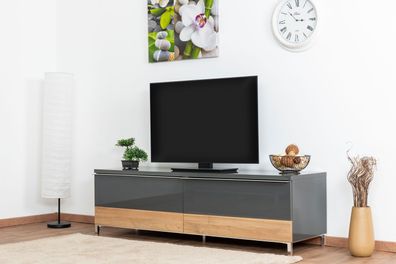 TV-Unterschrank Vaitele 31, Farbe: Anthrazit Hochglanz / Walnuss - 46 x 152 x 45
