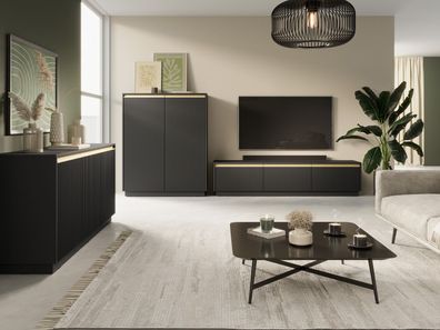 Wohnzimmer - Set A Finghall, 3-teilig, Farbe: Schwarz, Soft-Close-Funktion, ABS