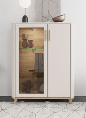 Vitrine | klein | Farbe: Kaschmir | 1 Glastür | Maße: 90 x 40 x 116,5 cm | 1 Dre
