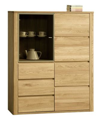 Vitrine Jussara 10, Farbe: Natur, Eiche teilmassiv ? 150 x 124 x 42 cm (H x B x