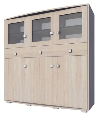 Vitrine Rabaul 15, Farbe: Sonoma Eiche - Abmessungen: 152 x 160 x 40 cm (H x B x