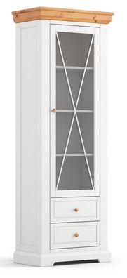 Vitrine Bresle 01, Kiefer massiv, Farbe: Weiß / Natur - Abmessungen: 200 x 70 x