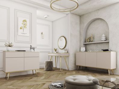 Wohnzimmer - Set D Horsham, 3-teilig, Farbe: Beige, Push-to-open Funktion, Beine