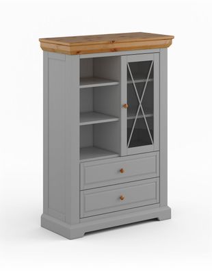 Vitrine Gimone 03, in Grau, zwei Schubladen, Maße: 140 x 95 x 41 cm, Soft-Close