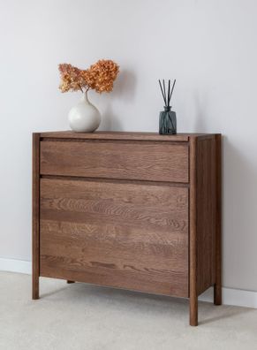 Schuhschrank | Eichenholz geölt | Farbe: Tabacco | 83 x 33 x 80 cm | Massivholz