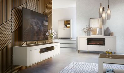 Wohnzimmer Komplett - Set N Barbe, 5-teilig, modernen Design, Farbe: Kaschmir, m