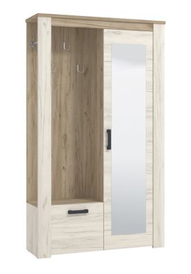 Garderobe mit drei Haken Zemun 11, Spiegel, sechs Fächer, Farbe: Eiche Grau / Ei