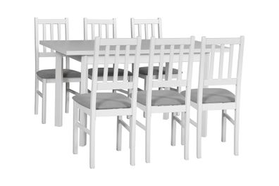 Essgruppe - Set B mit 6 Stühlen, einfaches Design, Polsterung: Grau, Farbe: Weiß