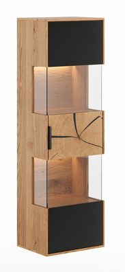Hängevitrine Rania 16 in Eiche / Schwarz, Massivholz, 142 x 43 x 33 cm, Front au