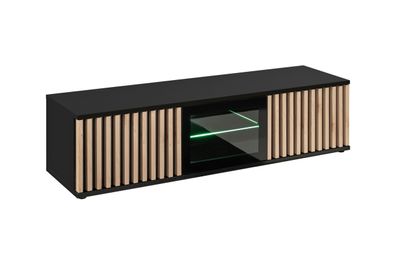 Moderner TV-Unterschrank / TV-Board inkl. LED-Beleuchtung Romfo 03, Farbe: Schwa