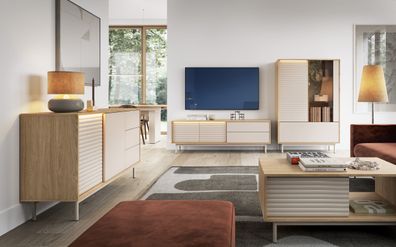 Wohnzimmer Komplett - Set B Tamino | 4-teilig | mit hellen Design | Farbe: Eiche