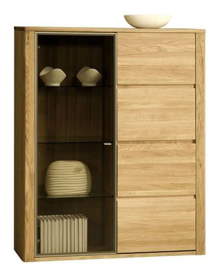 Vitrine Jussara 11, Farbe: Natur, Eiche teilmassiv ? 150 x 124 x 42 cm (H x B x