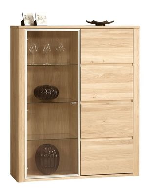 Vitrine Jussara 11, Farbe: Hellbraun, Eiche teilmassiv ? 150 x 124 x 42 cm (H x