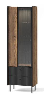 Vitrine Mairenke 03, Farbe: Walnuss / Schwarz matt - Abmessungen: 191 x 59 x 40