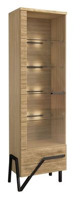 Vitrine Kastav 05, Farbe: Eiche / Schwarz, teilmassiv, Türanschlag Links - 201 x