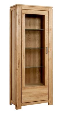 Teilmassive Vitrine Balsa 04, im modernen Stil, mit drei Glaseinlegeböden, Natur