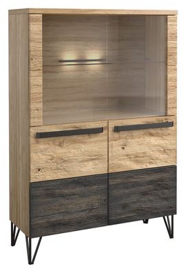 Vitrine Benkovac 05, Farbe: Eiche / Schwarz, teilmassiv - Abmessungen: 140 x 94
