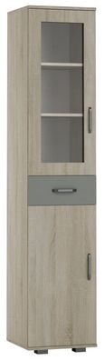 Vitrine Ciomas 30, Farbe: Sonoma Eiche / Grau - Abmessungen: 190 x 40 x 40 cm (H
