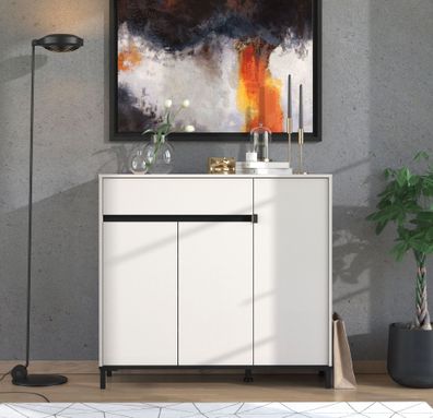 Schuhschrank | 3 Drehtüren | Farbe: Kaschmir | ABS-Kanten | 1 Schublade | 8 Fäch