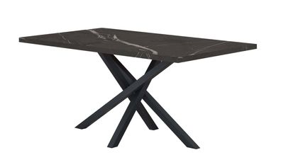 Esstisch Ourense 02, Farbe: Marmor schwarz / Schwarz - Abmessungen: 160 x 90 cm