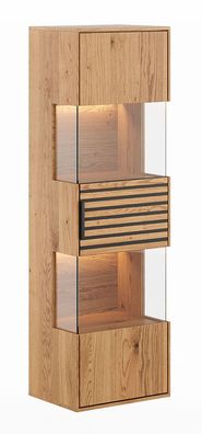 Hängevitrine Rania 06 in Eiche / Schwarz, geöltes Massivholz, 142 x 43 x 33 cm,
