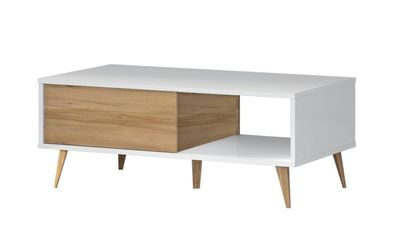 Couchtisch Tuanai 06, Farbe: Eiche / Weiß Hochglanz - 111 x 60 x 43 cm (B x T x
