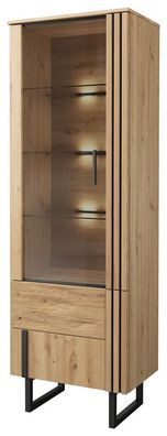 Vitrine im modernen Design Slatina 04 inkl. LED-Beleuchtung, Eiche / Schwarz, te