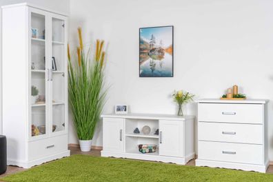 Weißes Wohnzimmer - Set C Buteo im Landhausstil, 3-teilig, Kiefernholz, Massivho