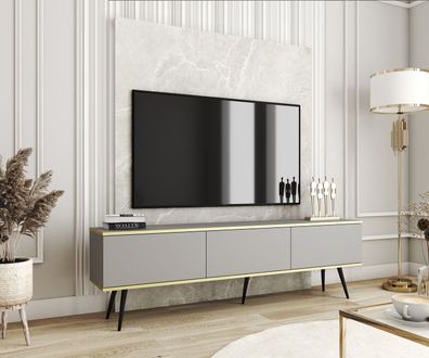 Langes TV-Board / TV-Möbel mit drei Kippfächer Horsham 36, Farbe: Grau, Push-to