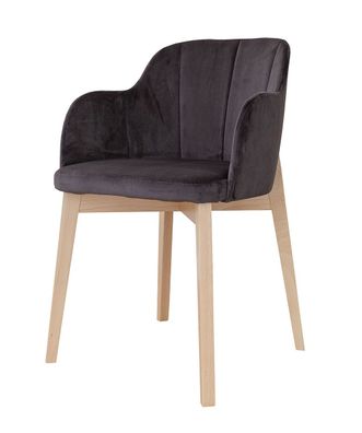 Stuhl mit Holzbeinen Doustre 06, aus massiven Buchenholz, Farbe: Grau, Maße: 80