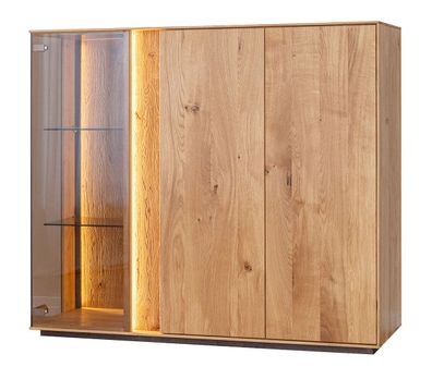 Vitrine Sienne 12 aus getöntem Glas und Massivholz Wildeiche, 115 x 135 x 37 cm,