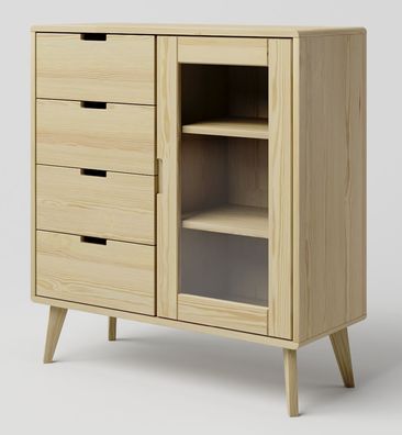 Vitrine Kiefer massiv natur Aurornis 17 - Abmessungen: 104 x 96 x 40 cm (H x B x