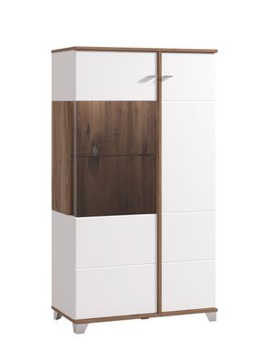 Vitrine mit zwei Türen Kanjiza 03, Farbe: Eiche Flagstaff / Weiß / Weiß Hochglan