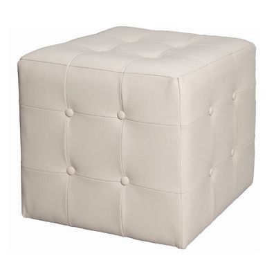 Würfelförmiger Hocker, Pouf Bassila 01 in Weiß, 39 x 41 x 41 cm, mit Knöpfen ver