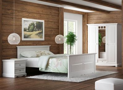 Schlafzimmer Komplett - Set A Gyronde, 4-teilig, Kiefer massiv Vollholz, Farbe: