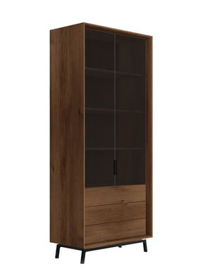 Vitrine Salleron 08, Eiche massiv geölt, drei Schubladen, Farbe: Tabacco / Schwa