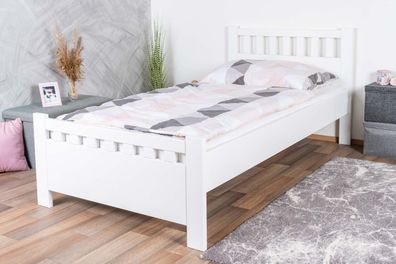 Schlichtes Kinderbett, bequemes Jugendbett Buche Massivholz 109C, in Weiß, inkl