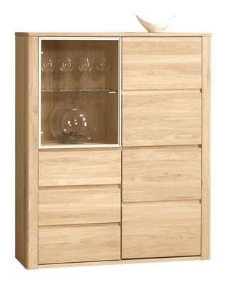 Vitrine Jussara 10, Farbe: Hellbraun, Eiche teilmassiv ? 150 x 124 x 42 cm (H x