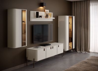 Wohnzimmer - Set B Aufaga | 4-teilig | Farbe: Kaschmir | dekorative Relief-Strei