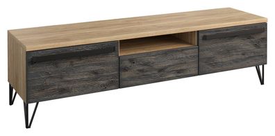 TV-Unterschrank Benkovac 11, Farbe: Eiche / Schwarz, teilmassiv - Abmessungen: 4