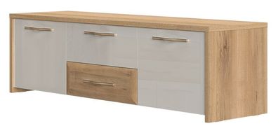 TV-Unterschrank Gataivai 24, Farbe: Beige Hochglanz / Walnuss - Abmessungen: 48