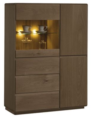 Vitrine Fazenda 16, Farbe: Dunkelbraun, Eiche teilmassiv ? 135 x 99 x 41 cm (H x