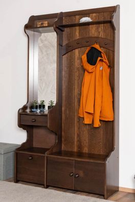 Garderobe mit einer Schublade in Walnussfarben Kiefer massiv Vollholz 29A, mit S