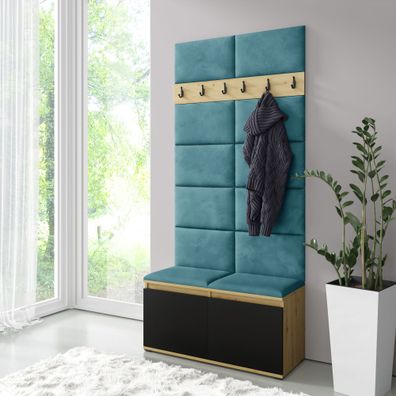 Garderobe 01 für etwa 8 Paar Schuhe | Artisan/Schwarz/Türkis | 215 x 100 x 40 c