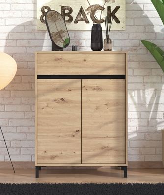 Schuhschrank | 1 Schublade | Farbe: Eiche Artisan | 2 Drehtüren | ABS-Kanten | 4