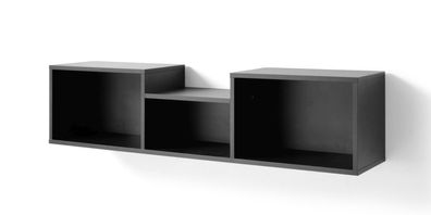 Wandregal Authie 11, Schwarz, 30 x 125 x 25 cm, mit 3 geräumigen Fächern, Hänger