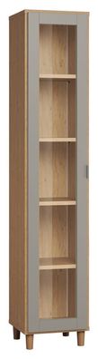 Vitrine Nanez 09, Farbe: Eiche / Grau - Abmessungen: 195 x 39 x 40 cm (H x B x T